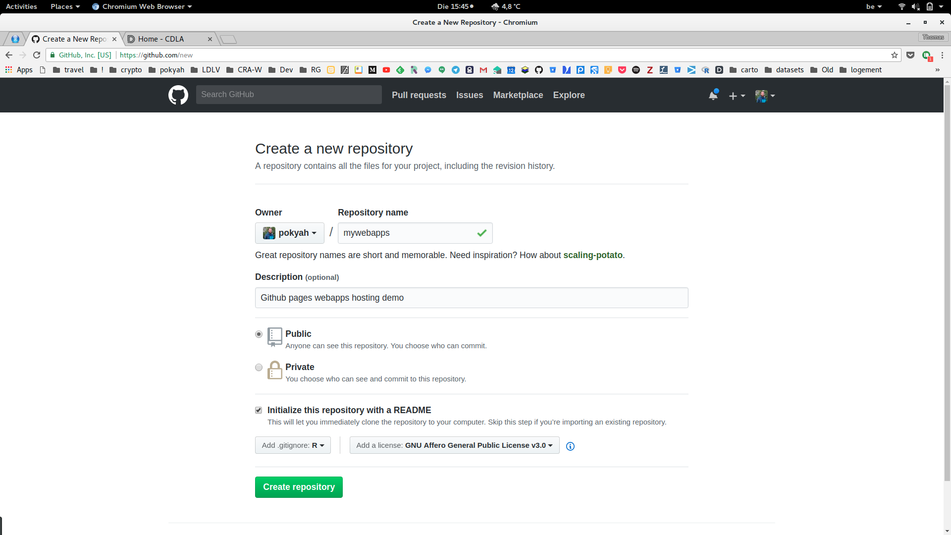 github new repository screenshot